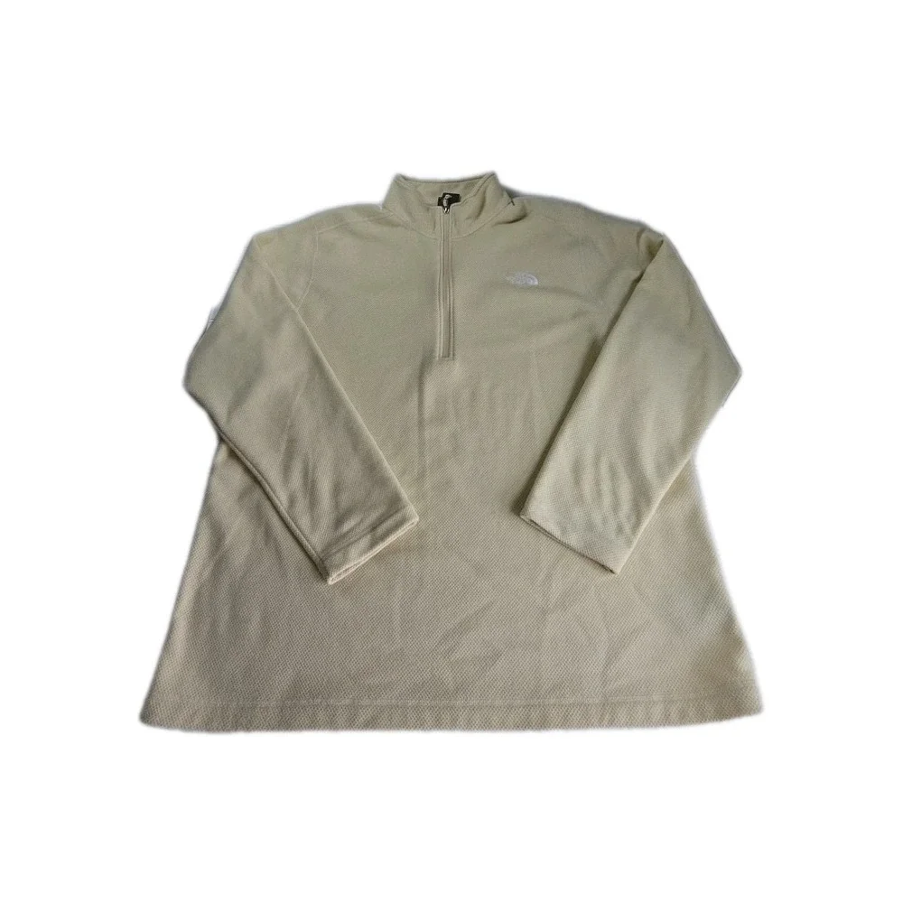 The North Face Men's 1/4 Zip Waffle Fleece Logo PULLOVER CREAM SOFT SIZE 2XL